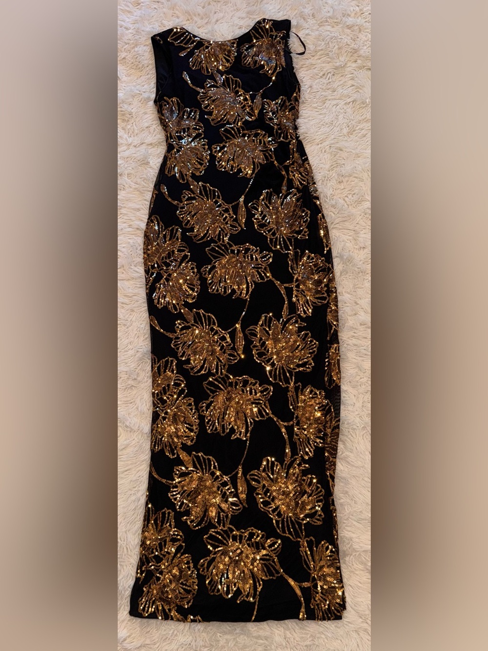 NEW Donna Karan New York Embellished Crew Neck Black gold Ball Gown Sz 6 - Picture 4 of 10